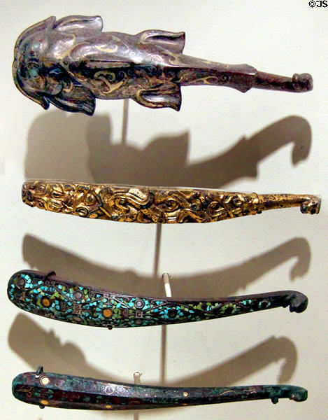 Bronze garment hooks (475 BCE-221 CE) from China at Brooklyn Museum. Brooklyn, NY.