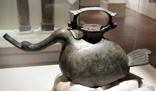 Bronze wine vessel in form of goose (206 BCE-220 CE) from China at Brooklyn Museum. Brooklyn, NY.