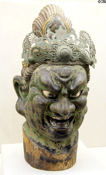Carved wood guardian head (13thC) from Japan at Brooklyn Museum. Brooklyn, NY.