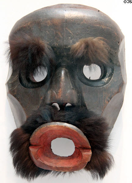 Northwest coast native Dzunk'wa Cannibal Woman Mask (19thC) from Knights Inlet of Vancouver Island, BC at Brooklyn Museum. Brooklyn, NY.