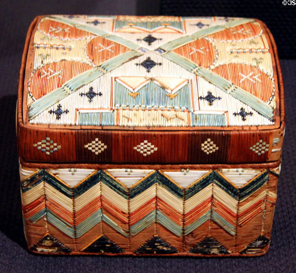 Micmac porcupine quill box (early 20thC) from Northeastern USA at Brooklyn Museum. Brooklyn, NY.