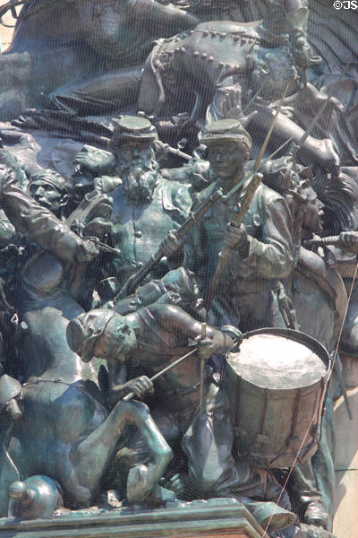 Fallen drummer detail of Union Army sculpture (1901) by Frederick MacMonnies on Soldiers' & Sailors' Arch in Grand Army Plaza. Brooklyn, NY.