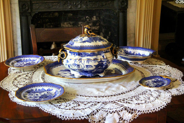 Porcelain serving dishes at Lefferts Homestead museum. Brooklyn, NY.