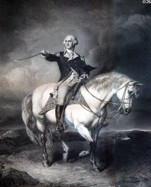 Graphic of George Washington on horseback at Lefferts Homestead museum. Brooklyn, NY.