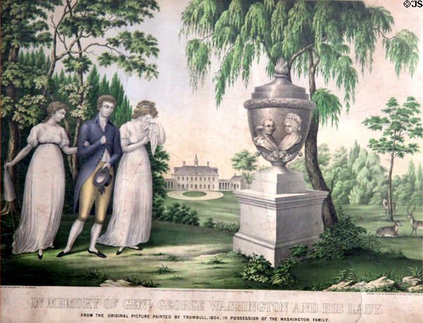 In Memory of Genl George Washington & his Lady graphic (1804) by Trumbull at Lefferts Homestead museum. Brooklyn, NY.