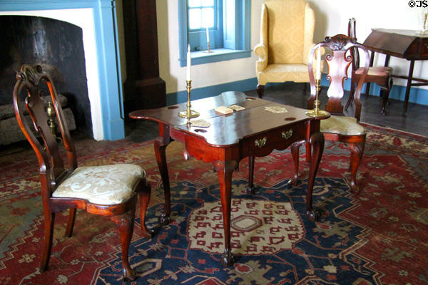 Card table with side chairs in parlor at Conference House. Staten Island, NY.