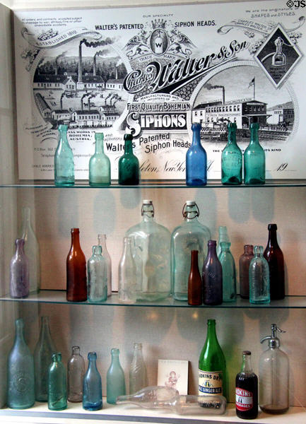 Collection of siphon bottles (c1870-1914) at Historic Richmond Town Museum. Staten Island, NY.
