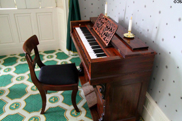 Melodeon reed organ with foot-pedal pumps in sitting room at Lindenwald. Kinderhook, NY.