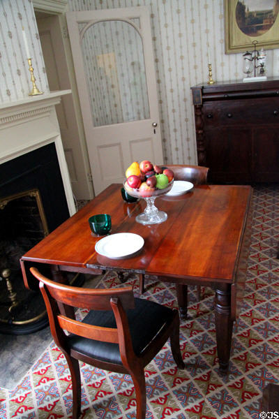 Drop-leaf breakfast table in late classical style (1830-60) & Grecian-style side chairs (1830-40) at Lindenwald. Kinderhook, NY.