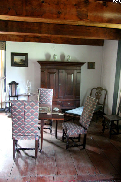 Schenck House parlor with cupboard & chairs at Old Bethpage Village. Old Bethpage, NY.