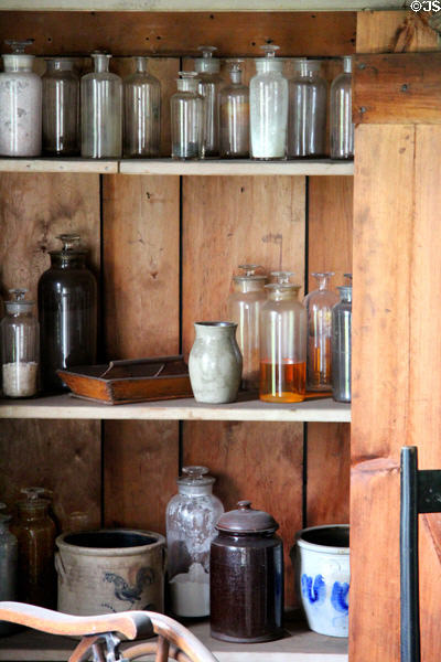 Medicine bottles in Searing Doctor's Office at Old Bethpage Village. Old Bethpage, NY.
