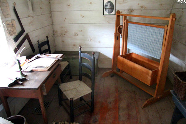 Room with automated swinging cradle in Cooper House at Old Bethpage Village. Old Bethpage, NY.