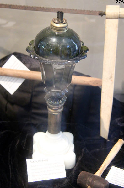Whale oil lamp with green glass dome at Whaling Museum. Cold Spring Harbor, NY.