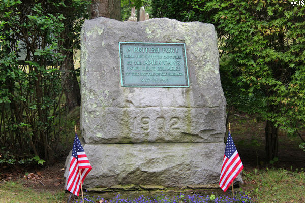 Commemorative stone & marker for the British fort captured by the Americans at the Battle of Sag Harbor 1777. Sag Harbor, NY.