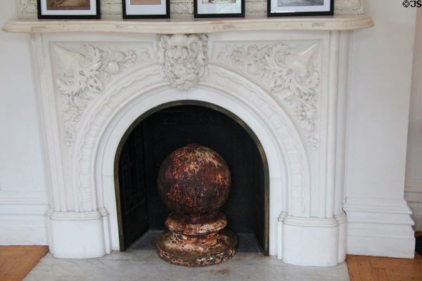 Carved marble fireplace surround at Sag Harbor Whaling Museum. Sag Harbor, NY.