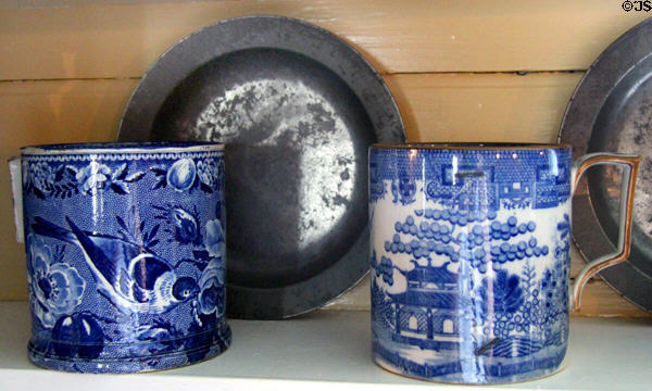 Antique cups with blue printed design at Home Sweet Home Museum. East Hampton, NY.