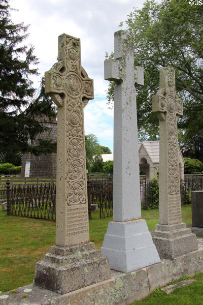 Three grave markers in form of Celtic crosses in South End Burying Grounds. East Hampton, NY.