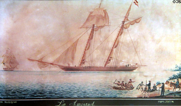 La Amistad slave ship watercolor on paper (c1839) at Montauk Lighthouse museum. Montauk, NY.