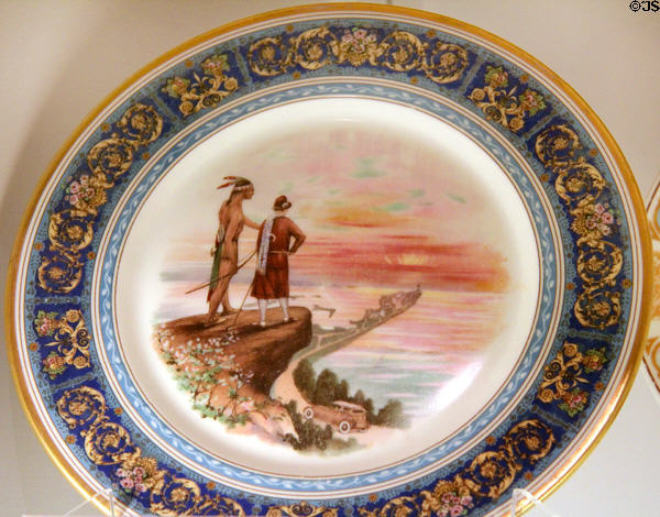 Plate from Montauk Manor opening celebration (1927) at Thomas Halsey Homestead at Montauk Lighthouse museum. Montauk, NY.