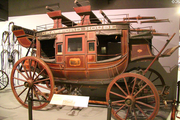 Crawford House coach (1867) by Abbot-Downing Co. of Concord, NH at carriage collection of Long Island Museum. Stony Brook, NY.