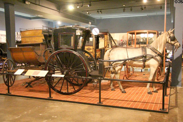 Hansom Cab (c1895) by Forder & Co. of London (name after the inventor who designed it for tight streets) at carriage collection of Long Island Museum. Stony Brook, NY.