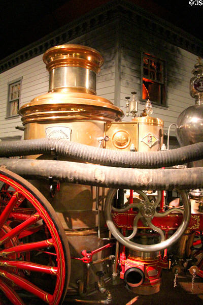 Detail of steam pumper (1874) by Amoskeac Manu. Co. of Manchester, NH at carriage collection of Long Island Museum. Stony Brook, NY.