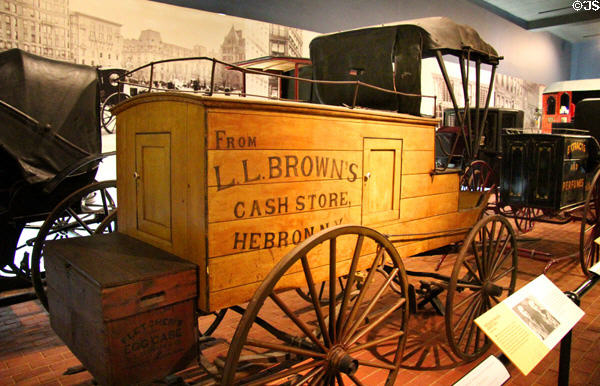 Peddler's wagon (c1870) used by L.L. Brown's Cash Store in Hebron, NY at carriage collection of Long Island Museum. Stony Brook, NY.