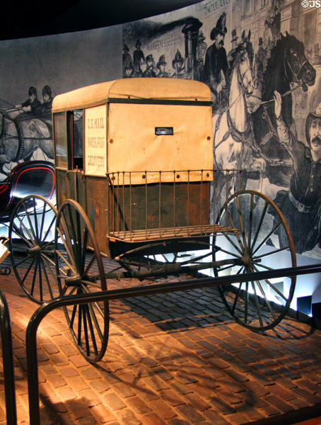 Mail wagon (1900-10) by Hanford Wagon Works of Unidilla, NY at carriage collection of Long Island Museum. Stony Brook, NY.