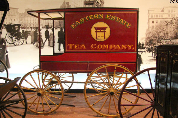 Eastern Estate Tea Co. wagon (c1905) used as moving billboard at carriage collection of Long Island Museum. Stony Brook, NY.
