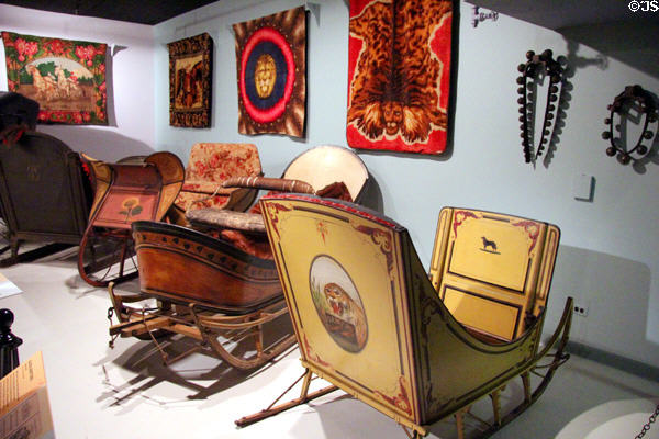 Sleighs (1800s) at carriage collection of Long Island Museum. Stony Brook, NY.