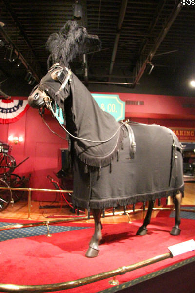 Mourning caparison for a horse (c1900) by W.F. Menger & Son of Brooklyn, NY at carriage collection of Long Island Museum. Stony Brook, NY.