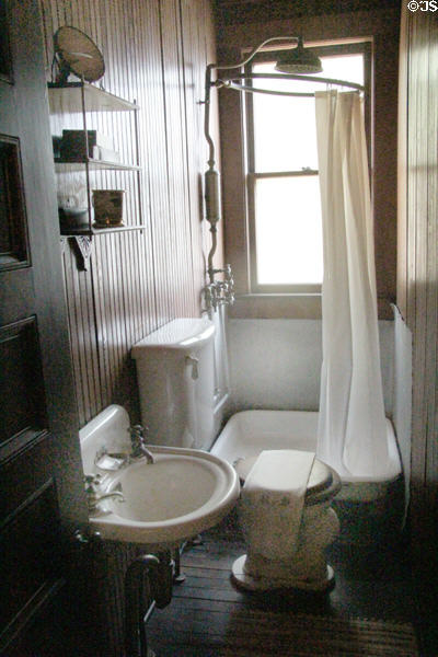 Bathroom with shower stall at Roosevelt's House Sagamore Hill NHS. Cove Neck, NY.