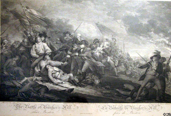 " The Death of General Warren at the Battle of Bunker's Hill" etching (1808) by John Trumbull at Roosevelt's House Sagamore Hill NHS. Cove Neck, NY.