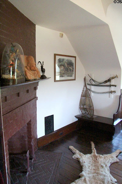 Fireplace in Gun Room at Roosevelt's House Sagamore Hill NHS. Cove Neck, NY.