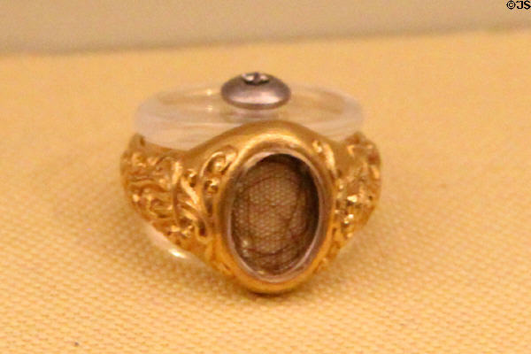 Strand of Lincoln's hair in ring given to President Roosevelt in 1905 at Old Orchard Museum at Sagamore Hill NHS. Cove Neck, NY.
