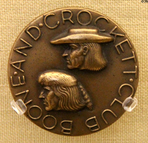 Boone & Crockett medallion for club under its first president Teddy Roosevelt which worked to expand Yellowstone & other National Parks & to preserve American bison at Old Orchard Museum at Sagamore Hill NHS. Cove Neck, NY.