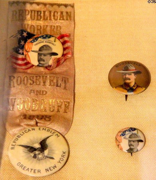 Roosevelt for governor of New York campaign buttons (1898) at Old Orchard Museum at Sagamore Hill NHS. Cove Neck, NY.