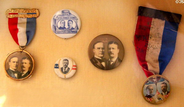 William McKinley for President & Roosevelt for VP campaign buttons (1900) at Old Orchard Museum at Sagamore Hill NHS. Cove Neck, NY.