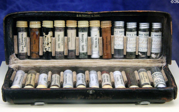 Medicine case (1909) used by Teddy Roosevelt on African safari at Old Orchard Museum at Sagamore Hill NHS. Cove Neck, NY.