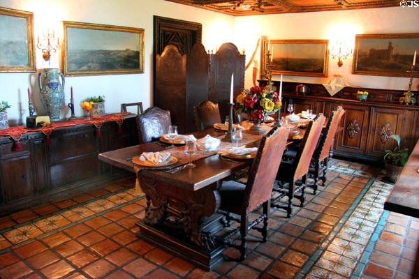 Dining room with antique furniture from an Italian monastery at Vanderbilt Mansion. Centerport, NY.
