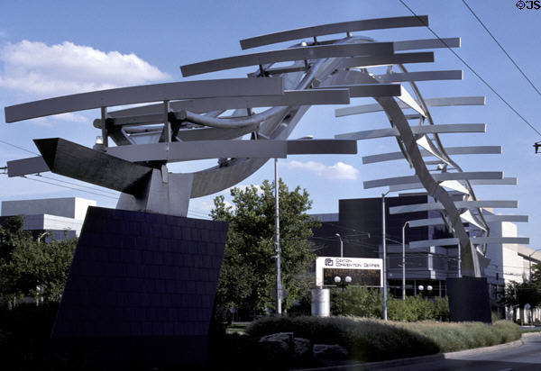 Metal arch sculpture in front of the Convention Center. Dayton, OH.
