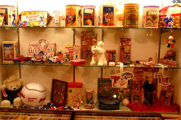 Cracker Jack packages & prizes in popcorn museum. Marion, OH.