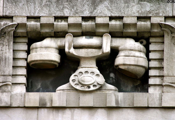 Cincinnati Bell Telephone Building rotary cradle phone carving. Cincinnati, OH.