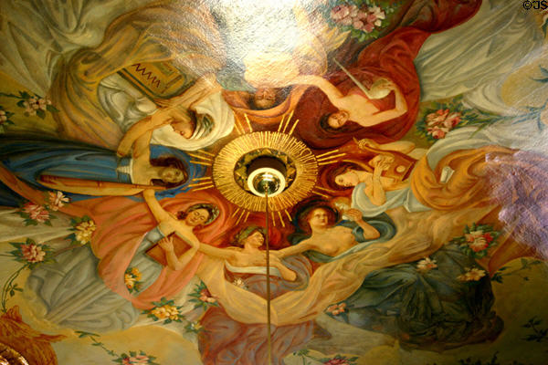 Muses on ceiling mural in entrance hall of Cincinnati City Hall. Cincinnati, OH.