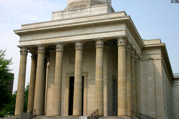 Greek revival portico of St. Peter-In-Chains Cathedral. Cincinnati, OH.