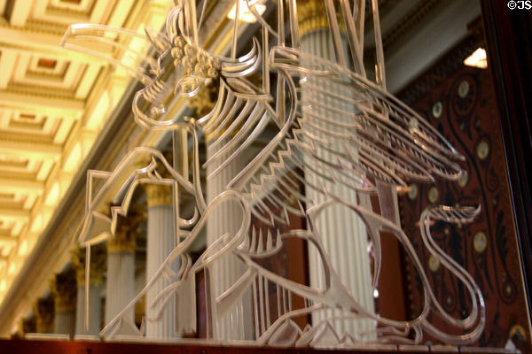Cut glass window depicting bull of evangelist Luke in St Peter-In-Chains Cathedral. Cincinnati, OH.