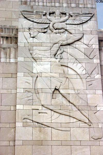 Cincinnati Union Terminal relief of Mercury in stone. Cincinnati, OH.