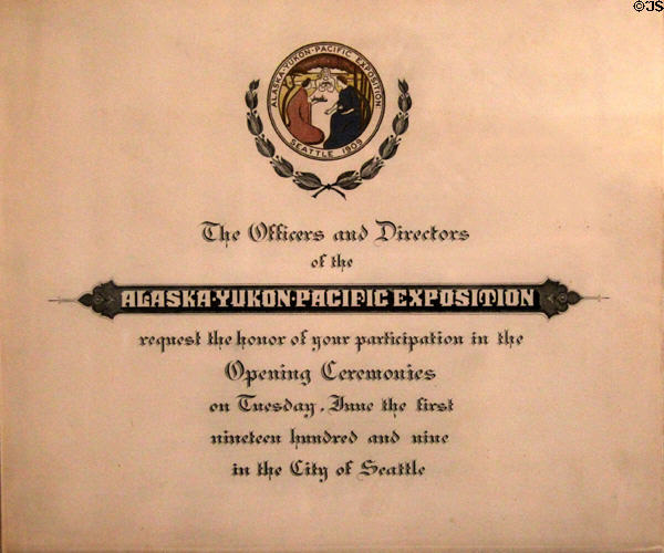 Invitation to Alaska Yukon Pacific Exposition opening ceremonies (June 1, 1909) at Taft House NHS. Cincinnati, OH.