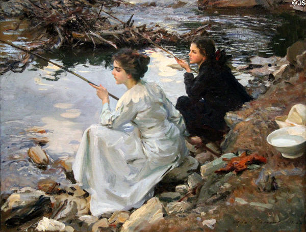 Two Girls Fishing painting (1912) by John Singer Sargent at Cincinnati Art Museum. Cincinnati, OH.