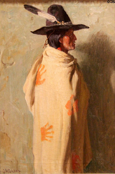 Indian Wearing a Robe painting (c1910-20) by Joseph Henry Sharp at Cincinnati Art Museum. Cincinnati, OH.